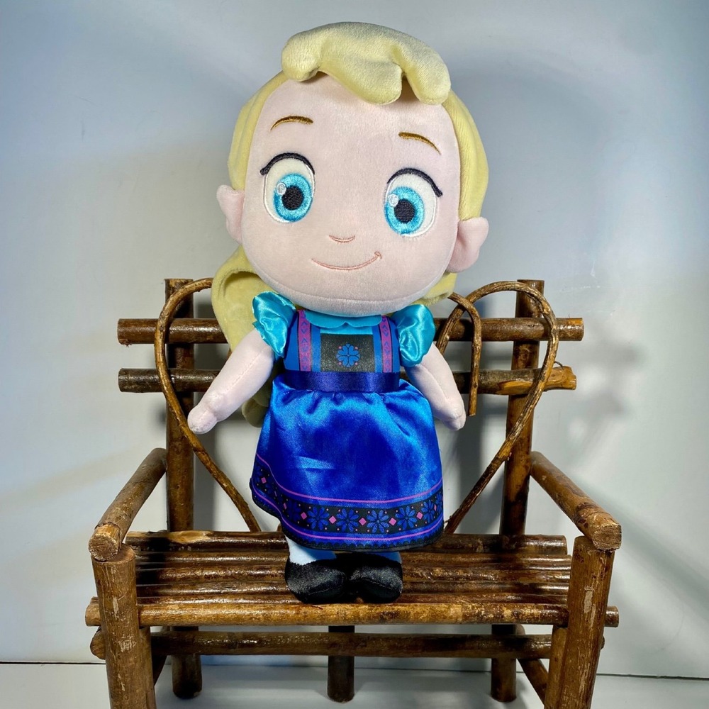 Disney Store Frozen Elsa Toddler Plush Stuffed Doll Blue Dress 12 Inch Toy